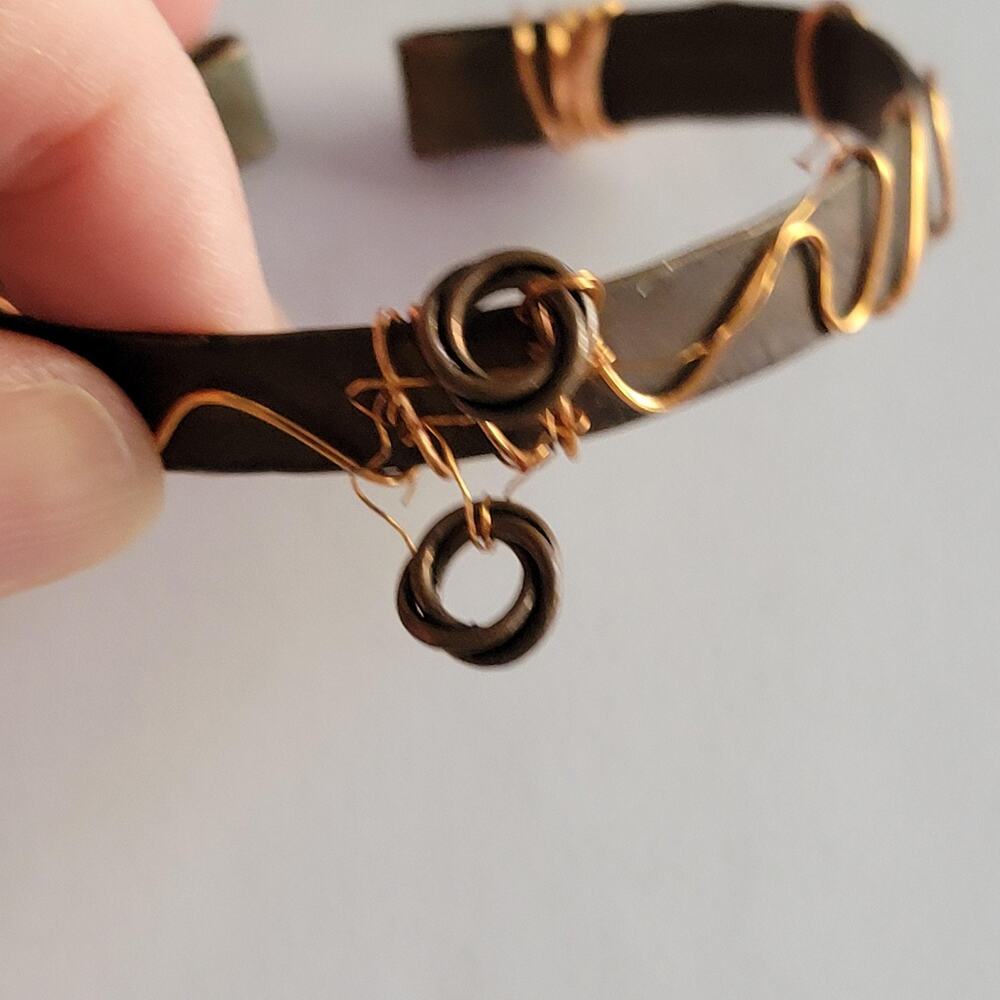 Vintage Copper Open Cuff Bracelet 7.8in Wire Wrapped Coil Charm Bohemian Boho